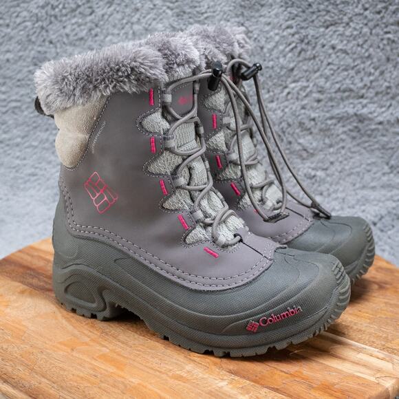 Columbia Youth 4 Bugaboot Gray Shearling Lace Up Waterproof Snow Boots - Picture 1 of 6